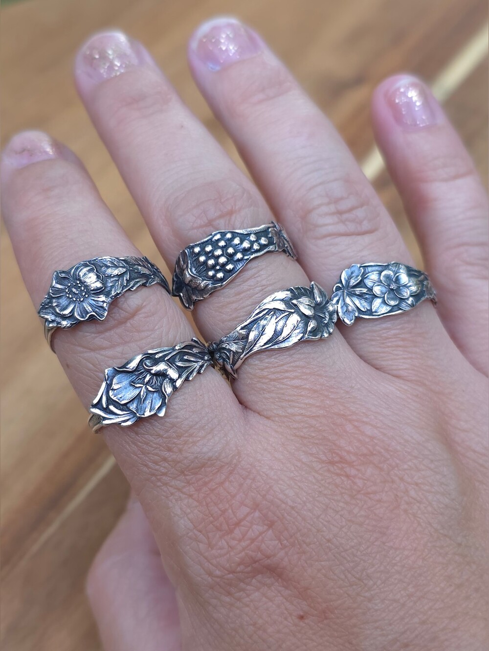 Vintage | Sterling Silver | Dainty Floral Spoon Rings | Size 6.5 To 9 Available